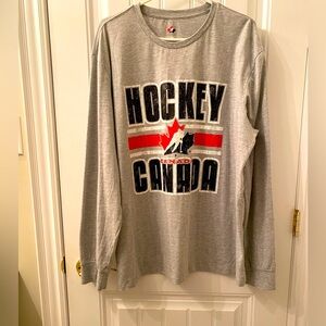 Men’s Size XL Hockey in Canada Grey Long Sleeve T Shirt with Decal on Front